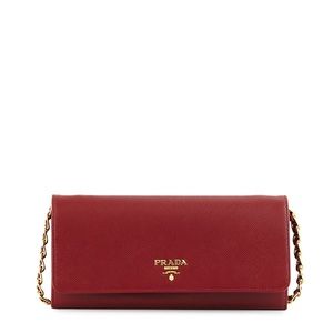PRADA Saffiano Wallet on a Chain, Red (Fuoco)